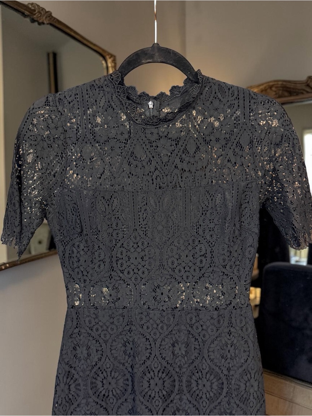 Lulus Black Whimsical Lace Mock Neck Sheath Dress Small EUC - Picture 9 of 14